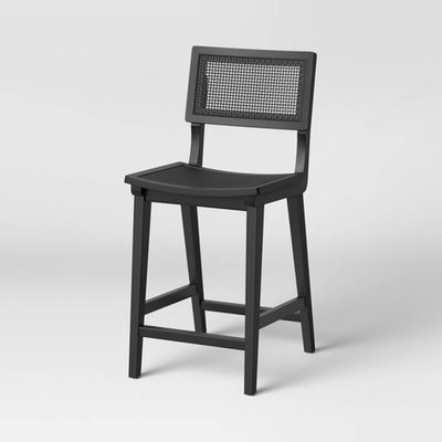 Tormod Backed Cane Counter Height Barstool Black