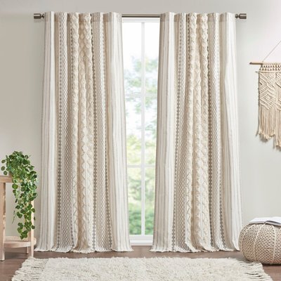 Admir Cotton Printed Curtain Panel With Chenille Stripe And Lining