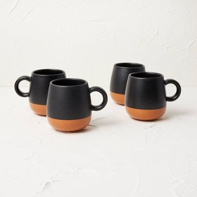 13oz 4pk Stoneware Mugs Black/orange