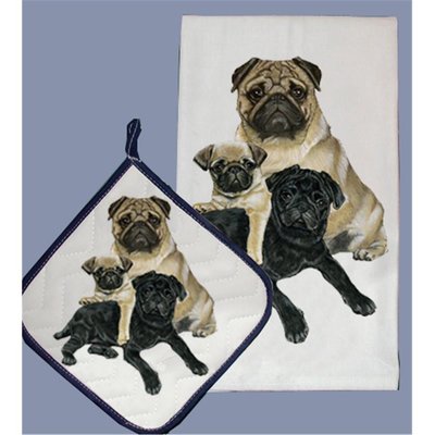 Dish Towel And Pot Holder Set  Pug