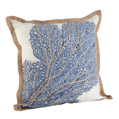 Saro    Square Sea Fan Coral Prt Cotton Down Filled Throw Pillow Navy Blue