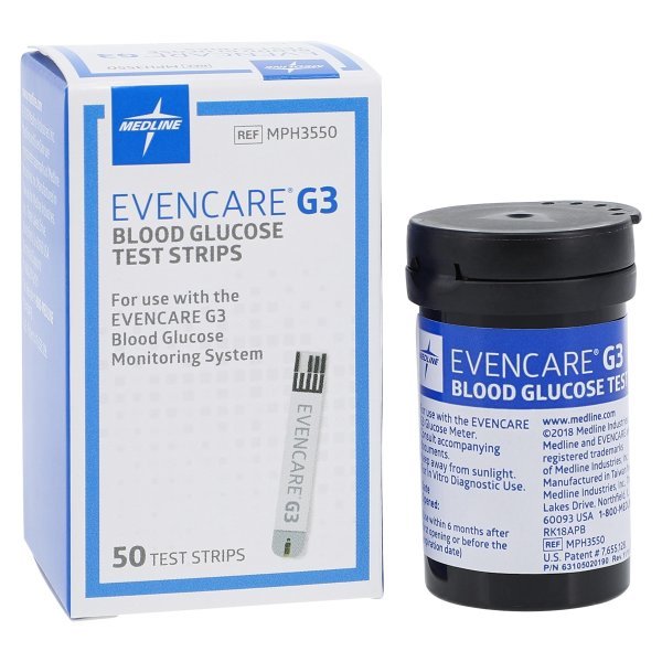 EvenCare G3 Blood Glucose Test Strips CLIA Waived -600/Case