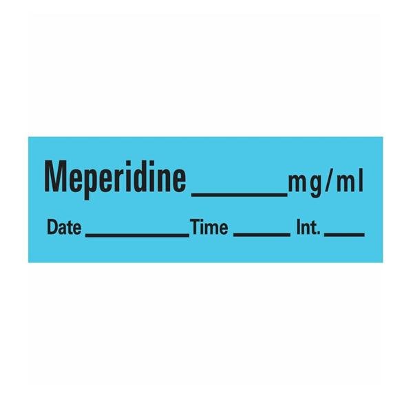 Meperidine Labels, Light Blue, Perforated Tape Style