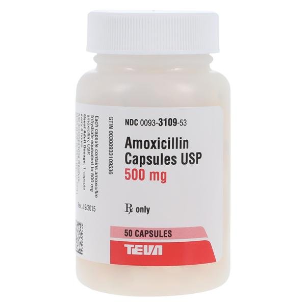 Amoxicillin Capsules 500mg Bottle 50/Bottle