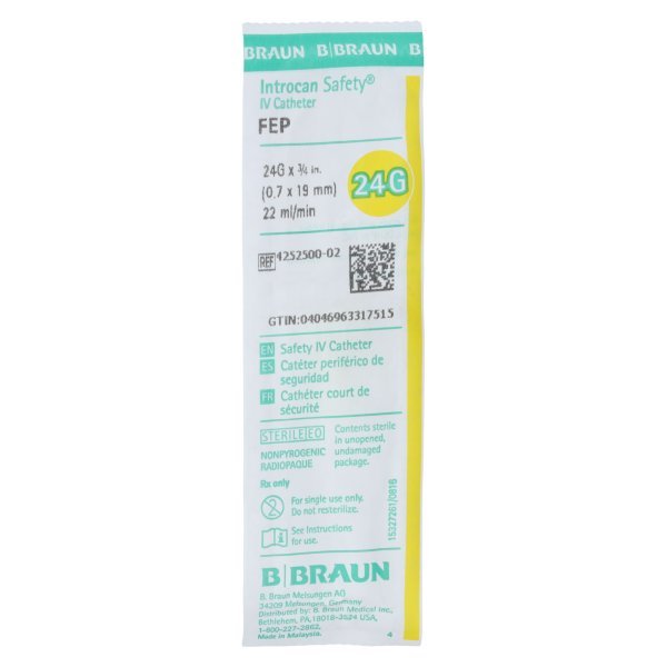 Each- Introcan® Safety IV Catheter 24G x 3/4" Straight Teflon