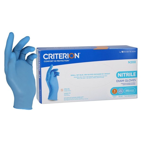 Criterion N200 Nitrile Exam Gloves Small Standard Sky Blue Non-Sterile Chemo Tested -100/Box