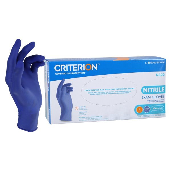 Criterion N300 Nitrile Exam Gloves, Large, Electric Blue