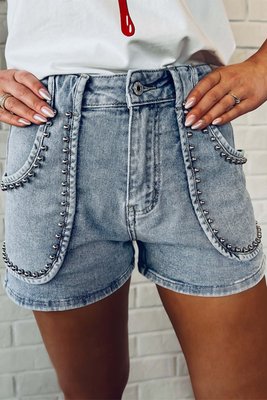 Studded Acid Wash Denim Shorts