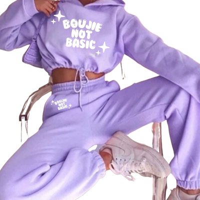 Boujie Not Basic Purple Track Suit - White