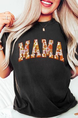 Flower Printed Mama Letter Graphic T Shirt