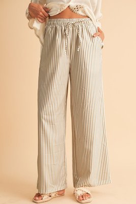 Striped Drawstring Waist Loose Pants