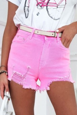 Solid Color Distressed Denim Shorts