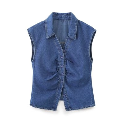 Pleated Denim Vest Top