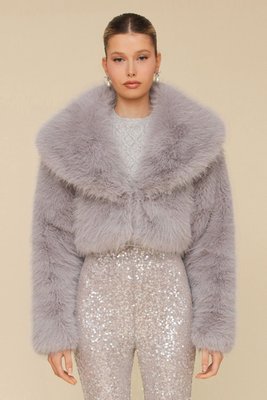 Cropped Faux Fur Shawl Collar Jacket