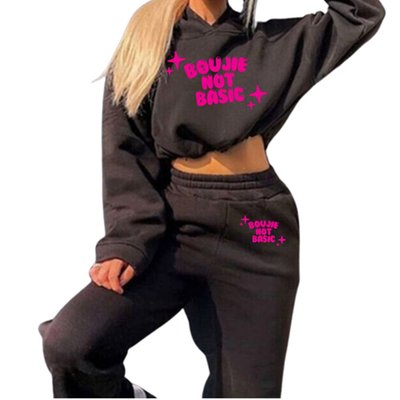 Boujie Not Basic Black Track Suit - Hot Pink