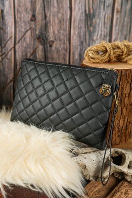 Quilted Leather Wrist Strap Clutch Bag