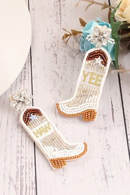 Light Blue Rice Beaded Boots Dangle Earrings