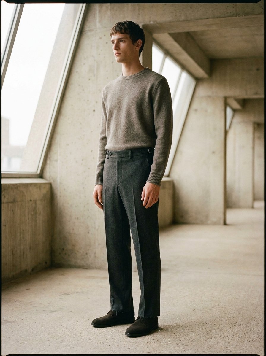 Flat-front wool trouser
