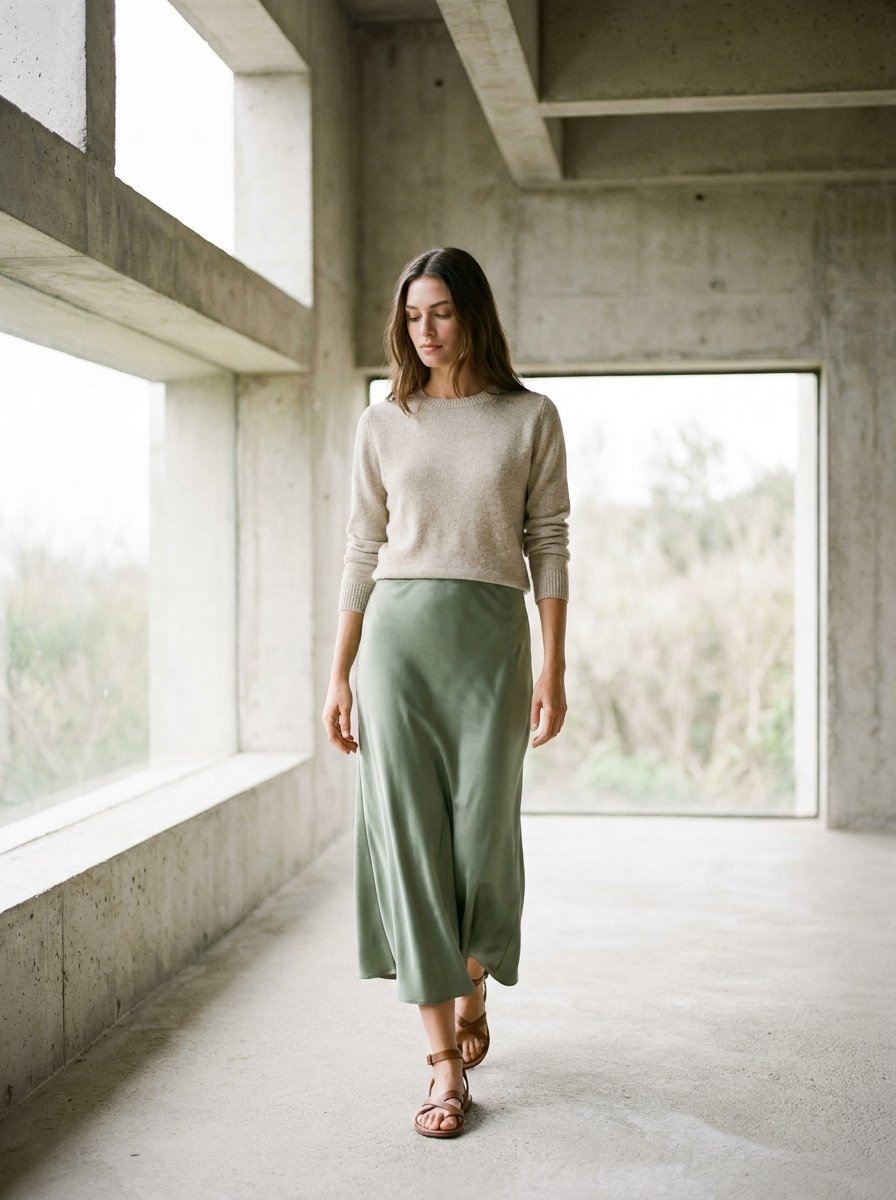 Charmeuse bias midi skirt