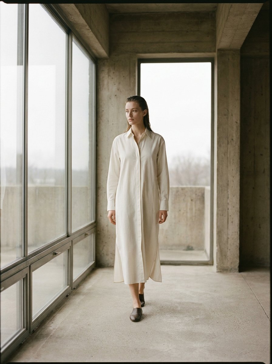 Poplin column shirtdress