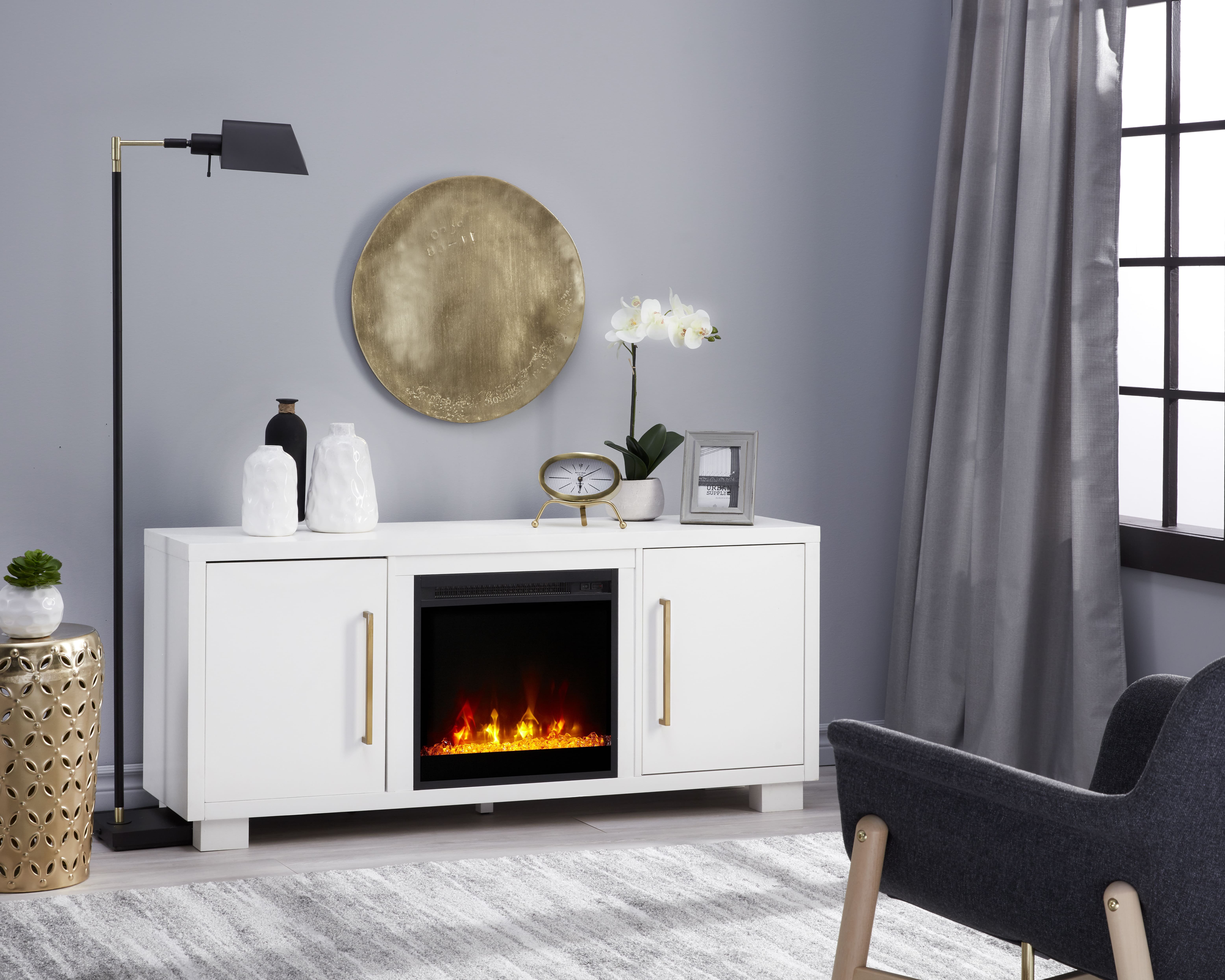 Dimplex Shelby TV Stand Electric Fireplace, White | Dimplex