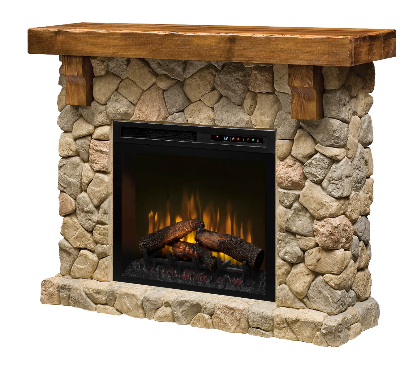 Fieldstone Mantel with Nova Electric Firebox with Logs