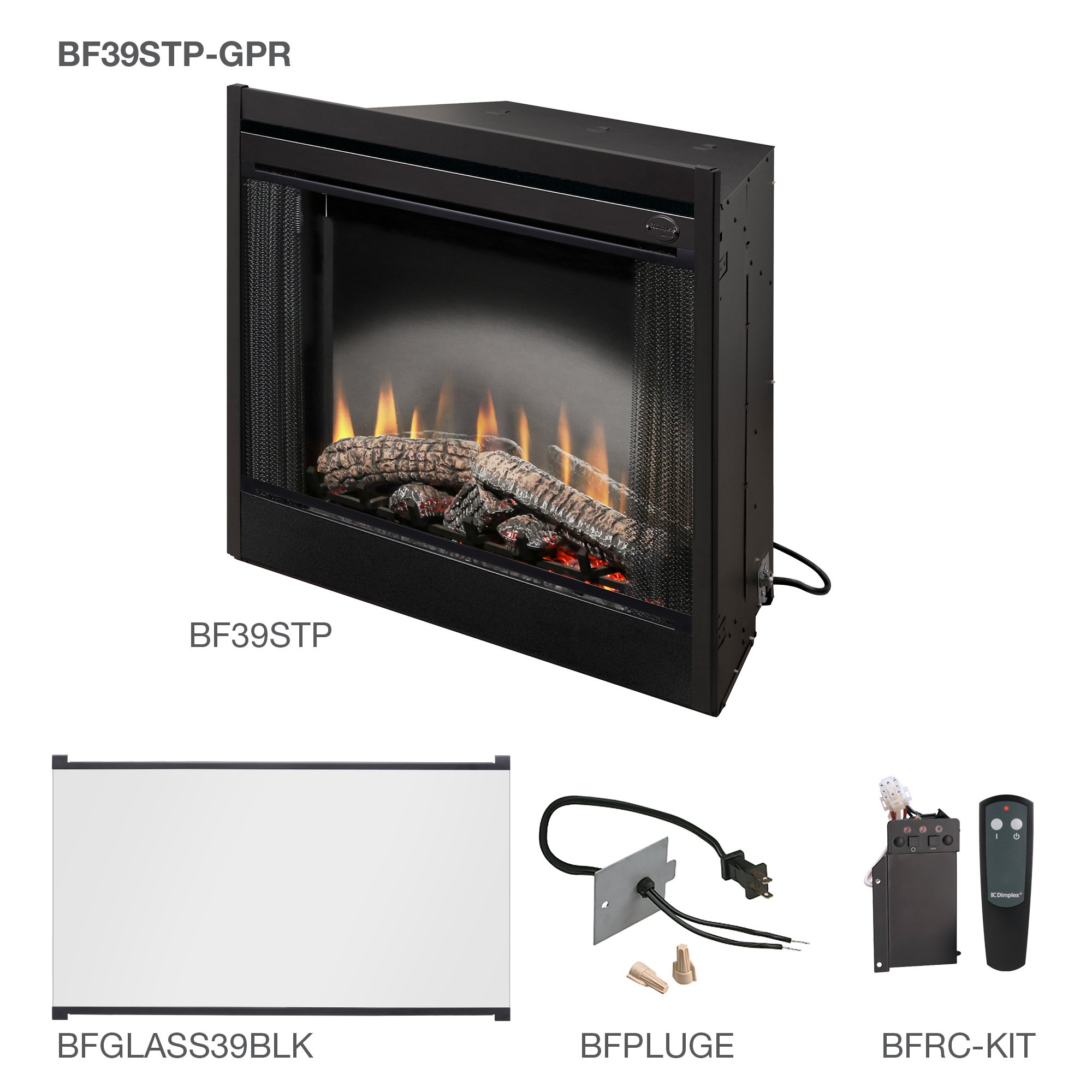 Dimplex 39" Standard Built In Fireplace With the Glass Pane Kit, Plug Kit, and Remote Control Accessories