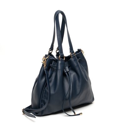 Leather Drawstring Handbag - Navy