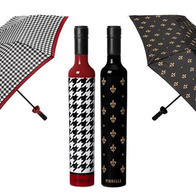 Wine Bottle Umbrella, Set of 2 - Houndstooth/Fleur De Lis