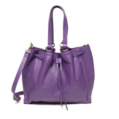 Leather Drawstring Handbag - Purple