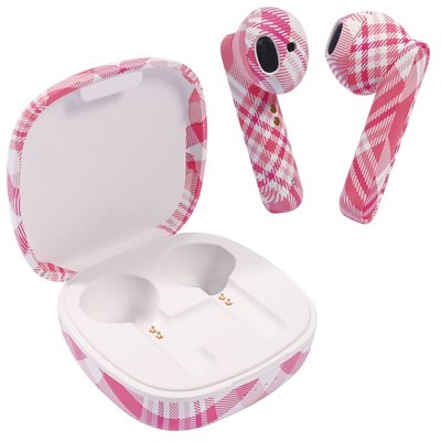 Wireless Earbuds & Charging Case - Pink Plaid