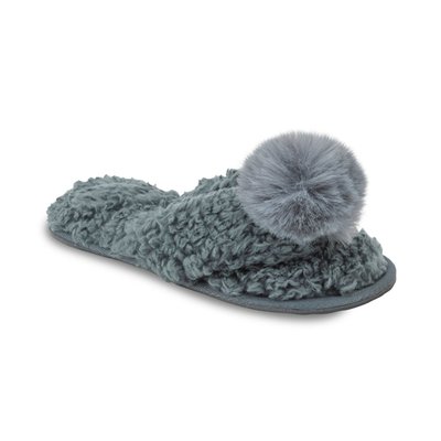 Pom Pom Faux Fur Slipper - Charcoal