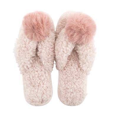 Pom Pom Faux Fur Slipper - Rosewater Pink