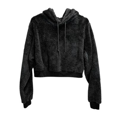 Sports Logo Cropped Sherpa Hoodie - 2 Style Options