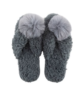 Pom Pom Faux Fur Slipper - Charcoal