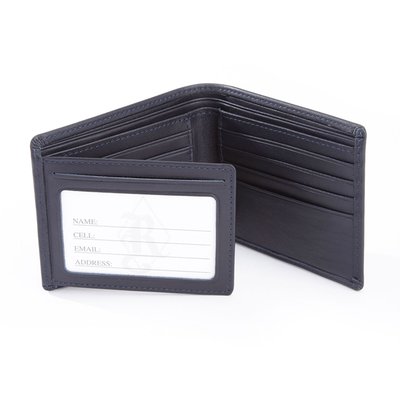 Monogrammed RFID Blocking Leather Wallet - Navy Blue