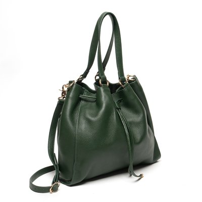 Leather Drawstring Handbag - Huntergreen