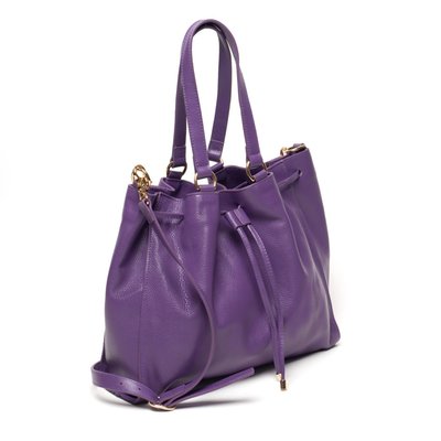 Leather Drawstring Handbag - Purple