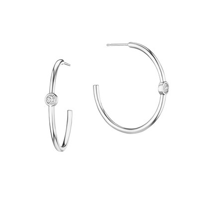 Bezel Hoop Earrings - White Gold