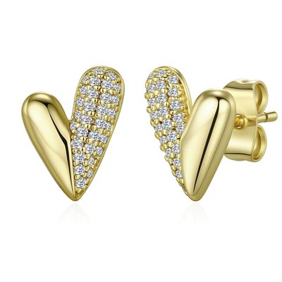 Chevron Heart Pavé Stud Earrings - Gold