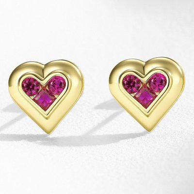 Radiant Luxury Heart Stud Earrings - Gold/Rubies