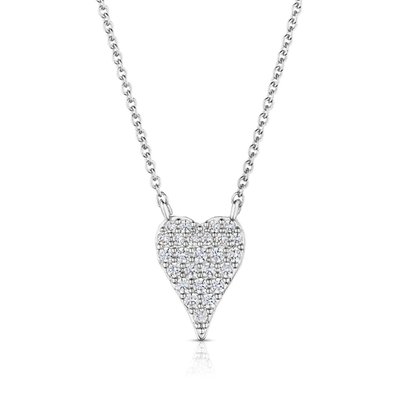 Mini Pave Heart Necklace - White Gold