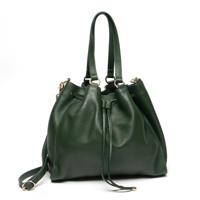 Leather Drawstring Handbag - Huntergreen