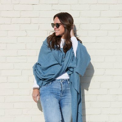 Frayed Hem Wrap/Scarf - Blue