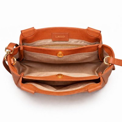 Shoulder & Cross Body Leather Tote - 8 Color Options - Orange