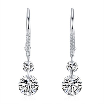 Celestial Brilliance 2-Stone Drop Earrings - Platinum