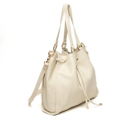 Leather Drawstring Handbag - Ivory