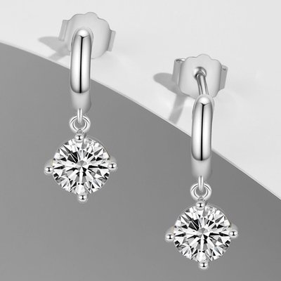 Solitaire Curved Drop Earrings - Platinum