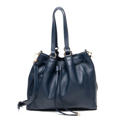 Leather Drawstring Handbag - Navy