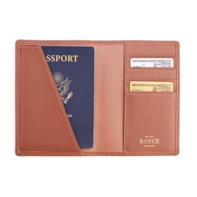 Monogrammed RFID Leather Passport Case - Tan